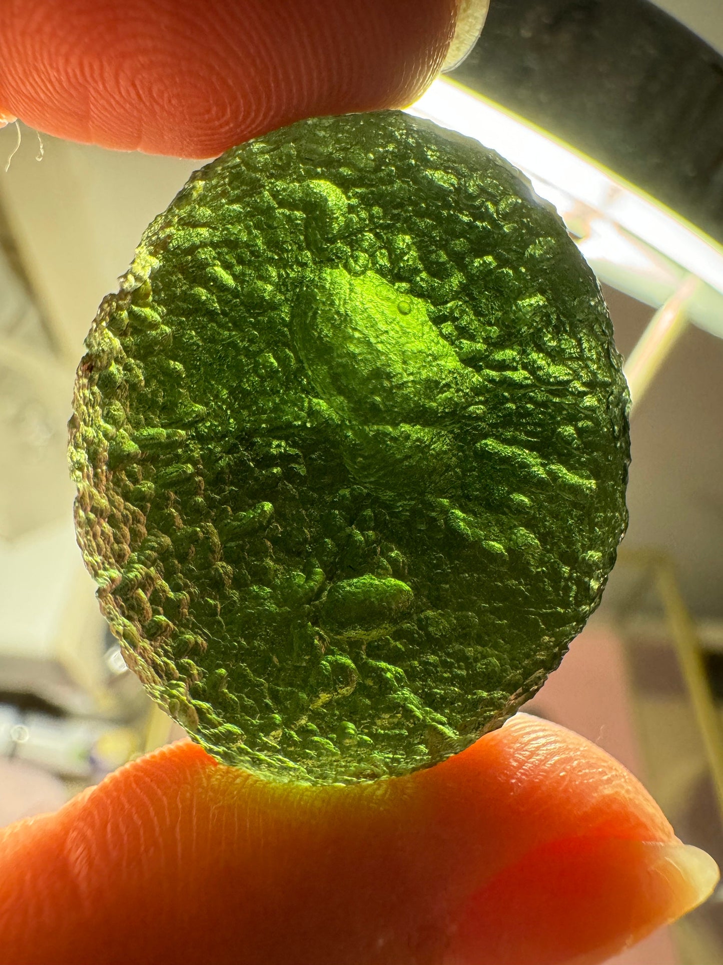 Moldavite Chlum - 16.2grams- oval shape - green perfect condition. Investment piece.poison green