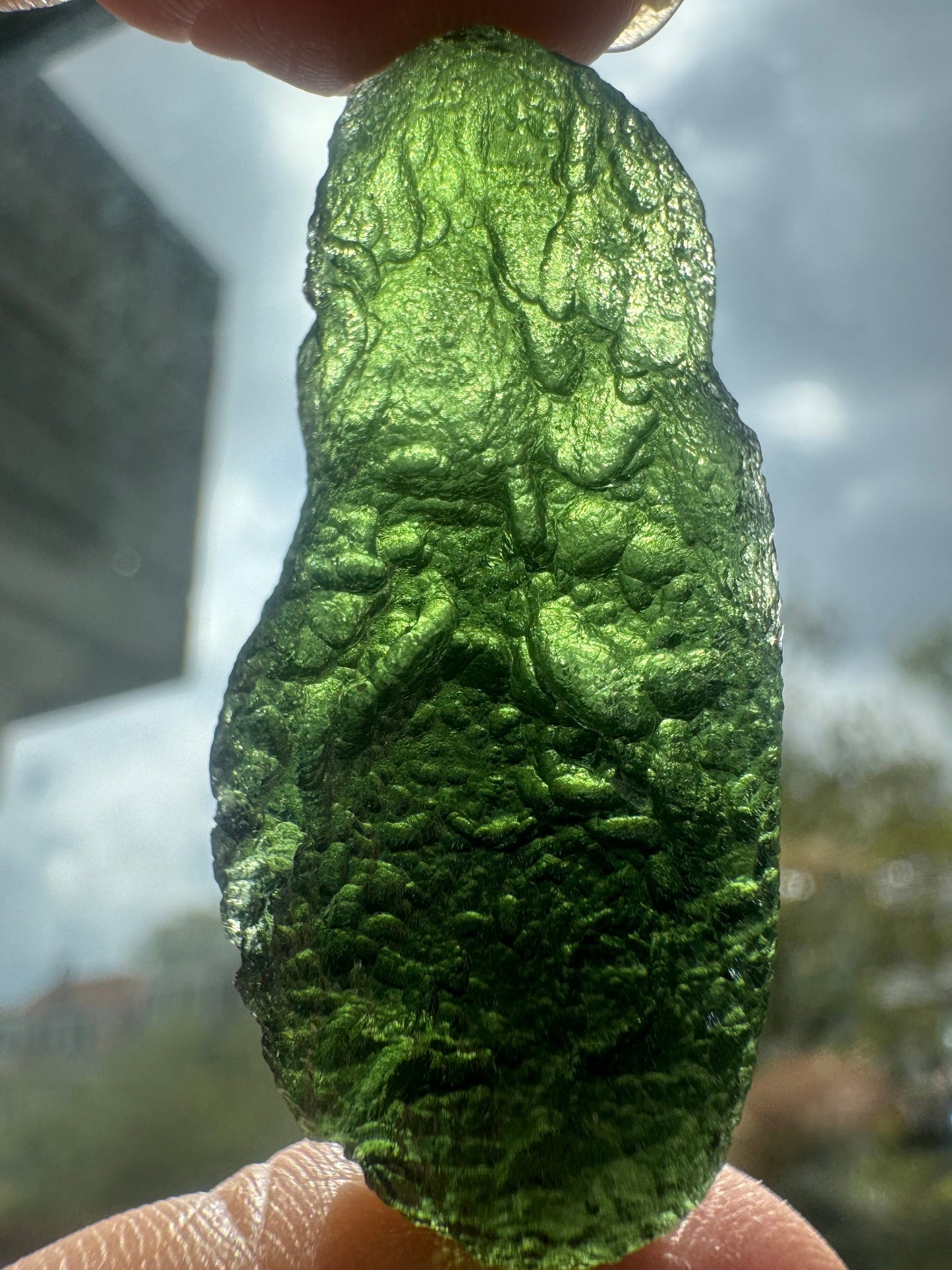 Palillo de tambor de moldavita Chlum de 15,78 g, calidad AAA, sin daños