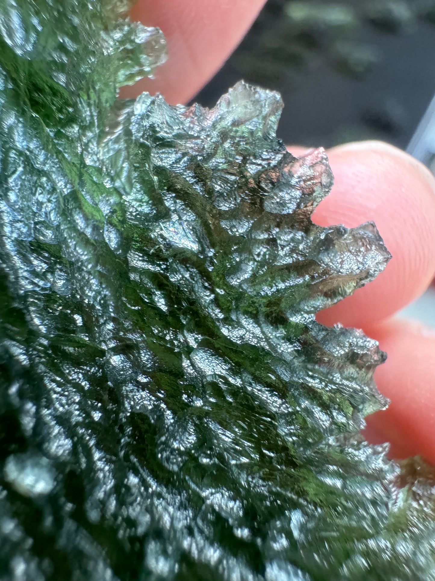 Besednice Jezkovna Moldavite: Leaf Shape Green Tektite (16.85g) angel chime/poison green