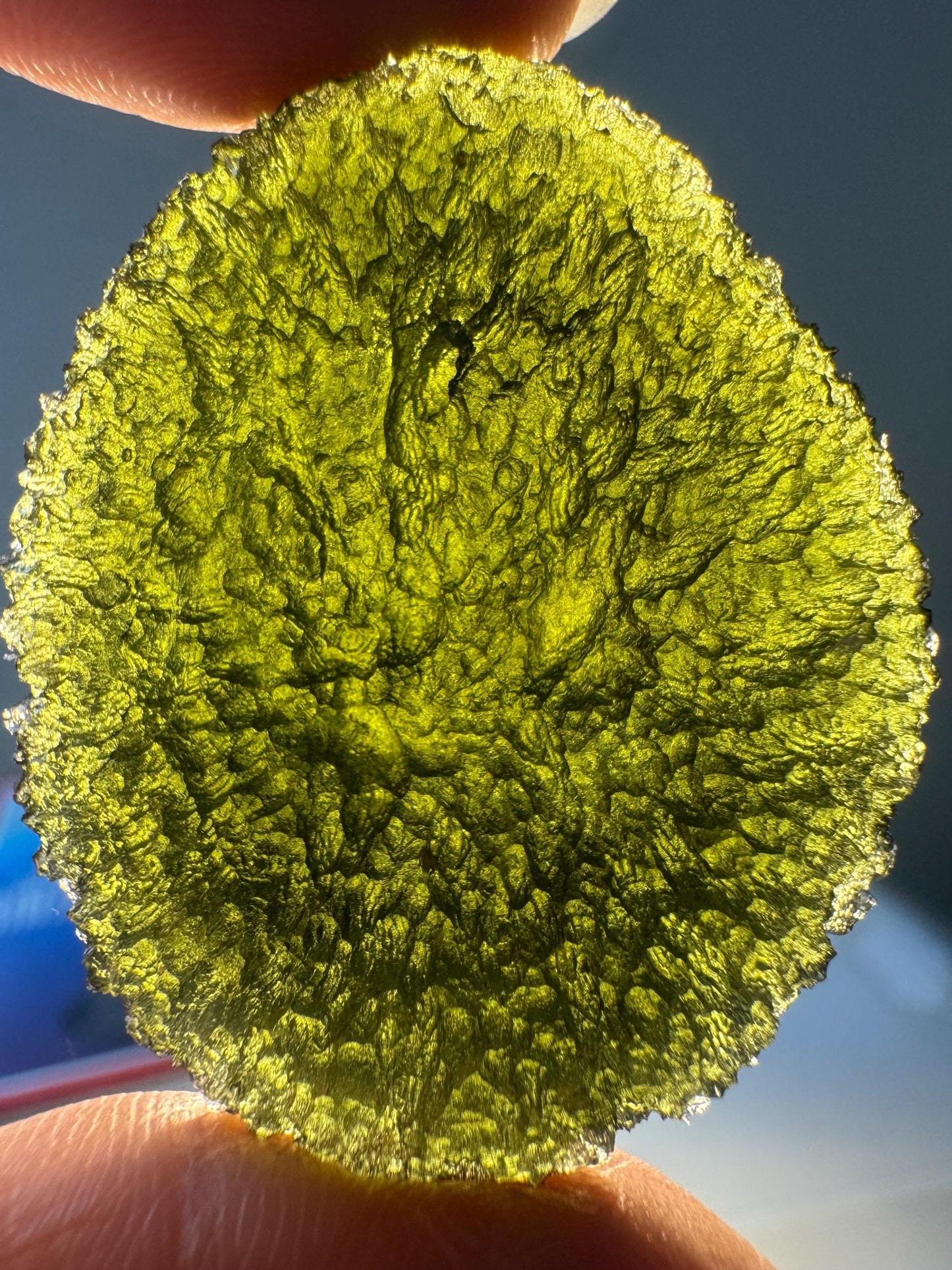 Moldavite Velky Chlum perfect condition beautiful texture self standing