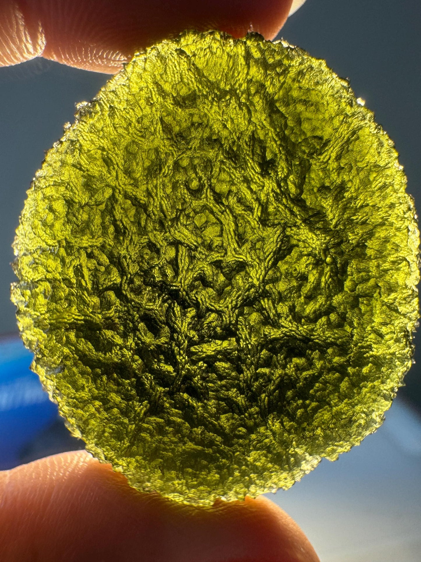 25.86g Moldavite Velky Chlum perfect condition beautiful texture self standing