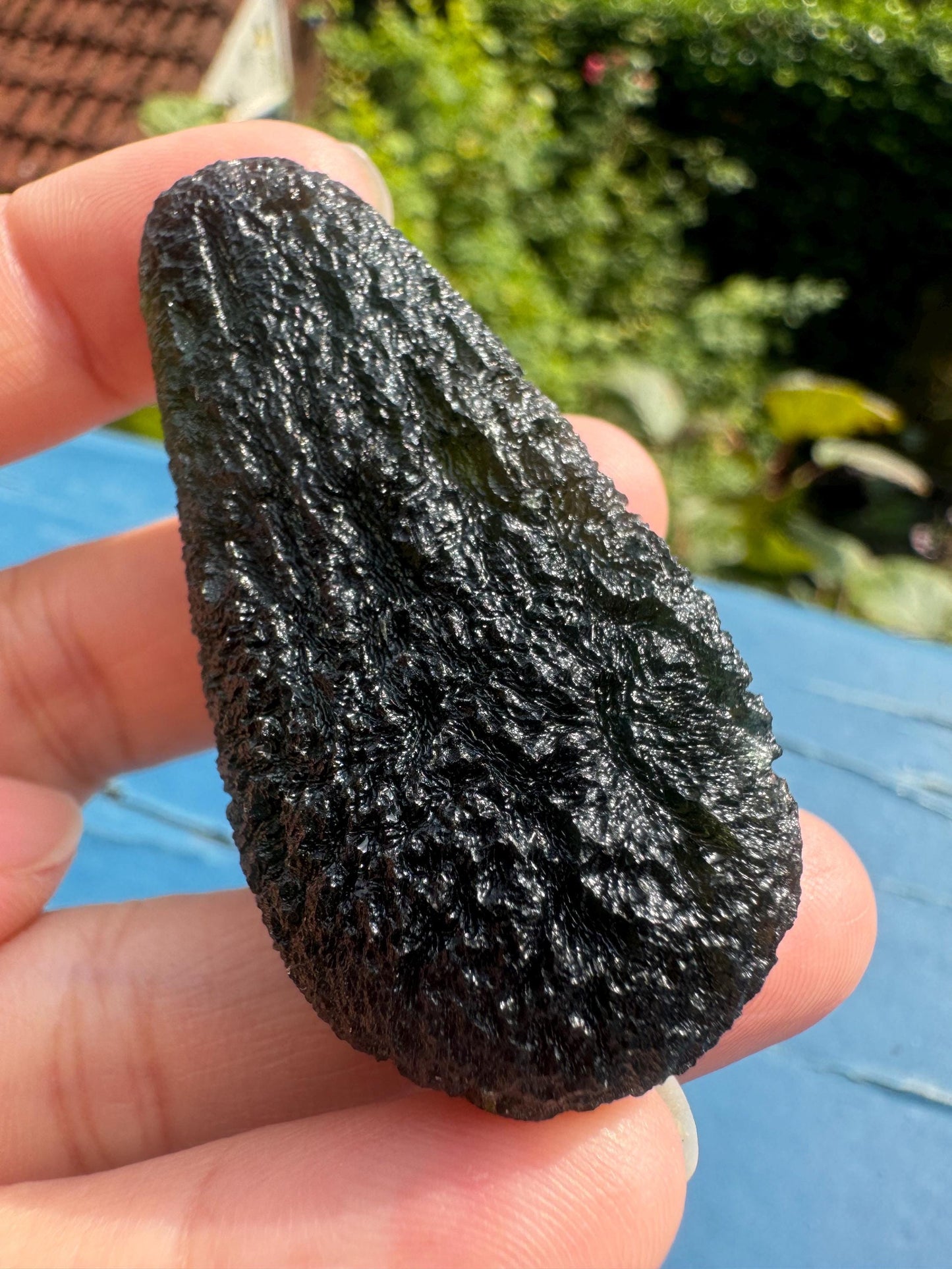 28.55g Moldavite Crystal: Velky Chlum, Avocado Shape