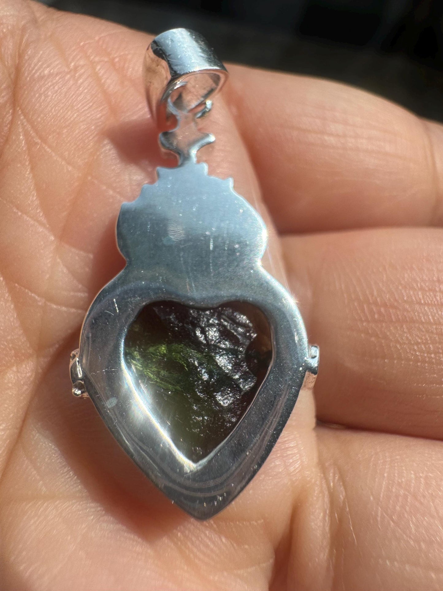 Holy fire heart moldavite pendants 925 silver