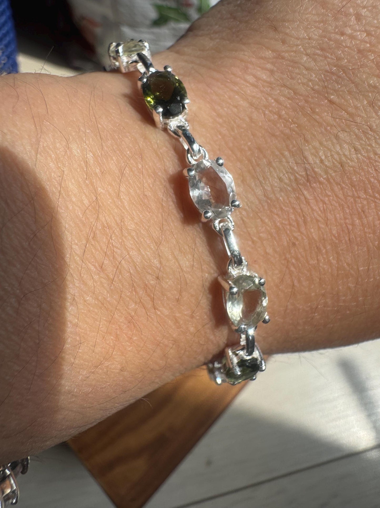 Sterling Silver Moldavite Bracelet: Genuine Crystal, Adjustable