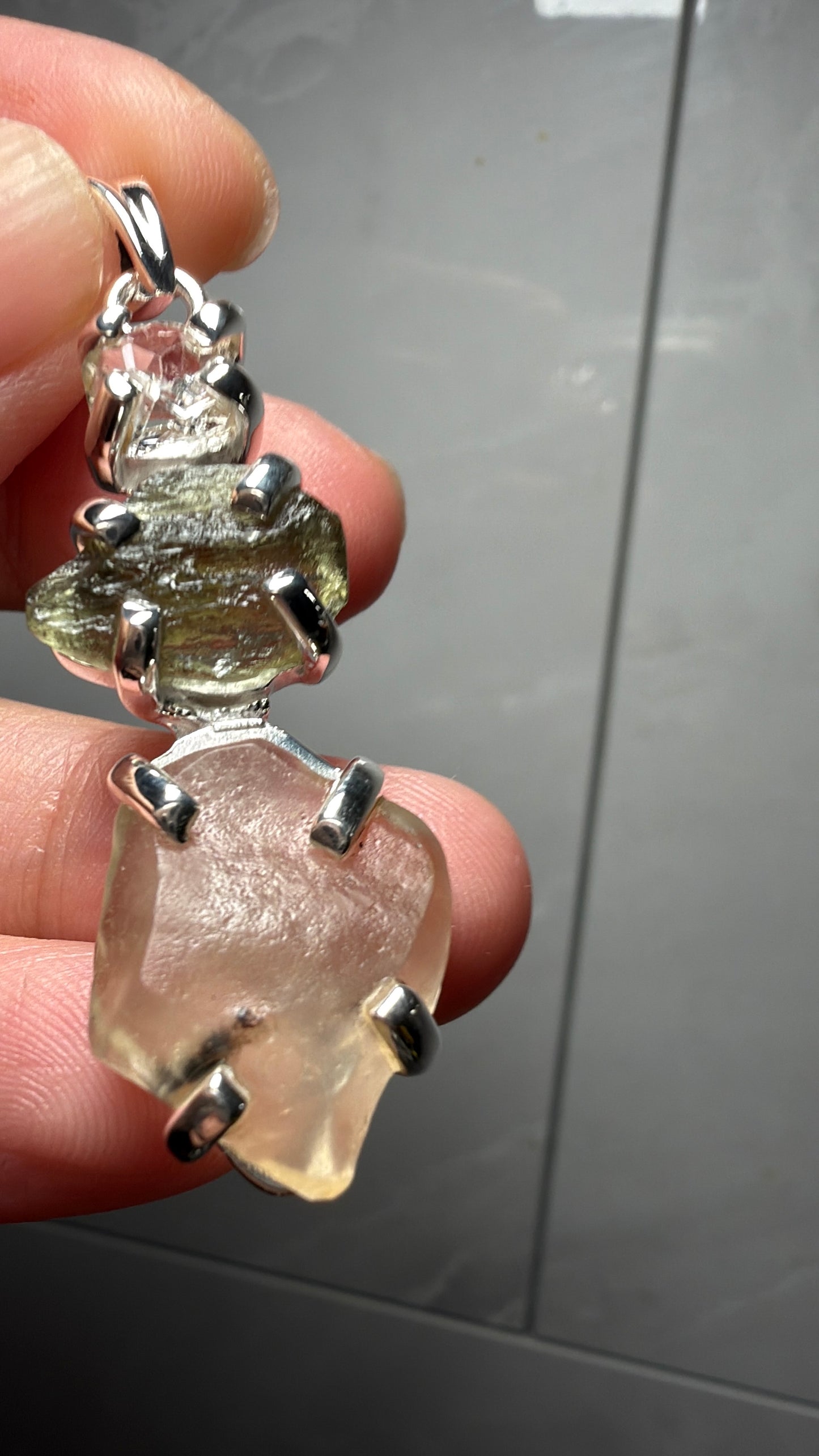 Trio 925 silver pendant moldavite LDG Herkimer