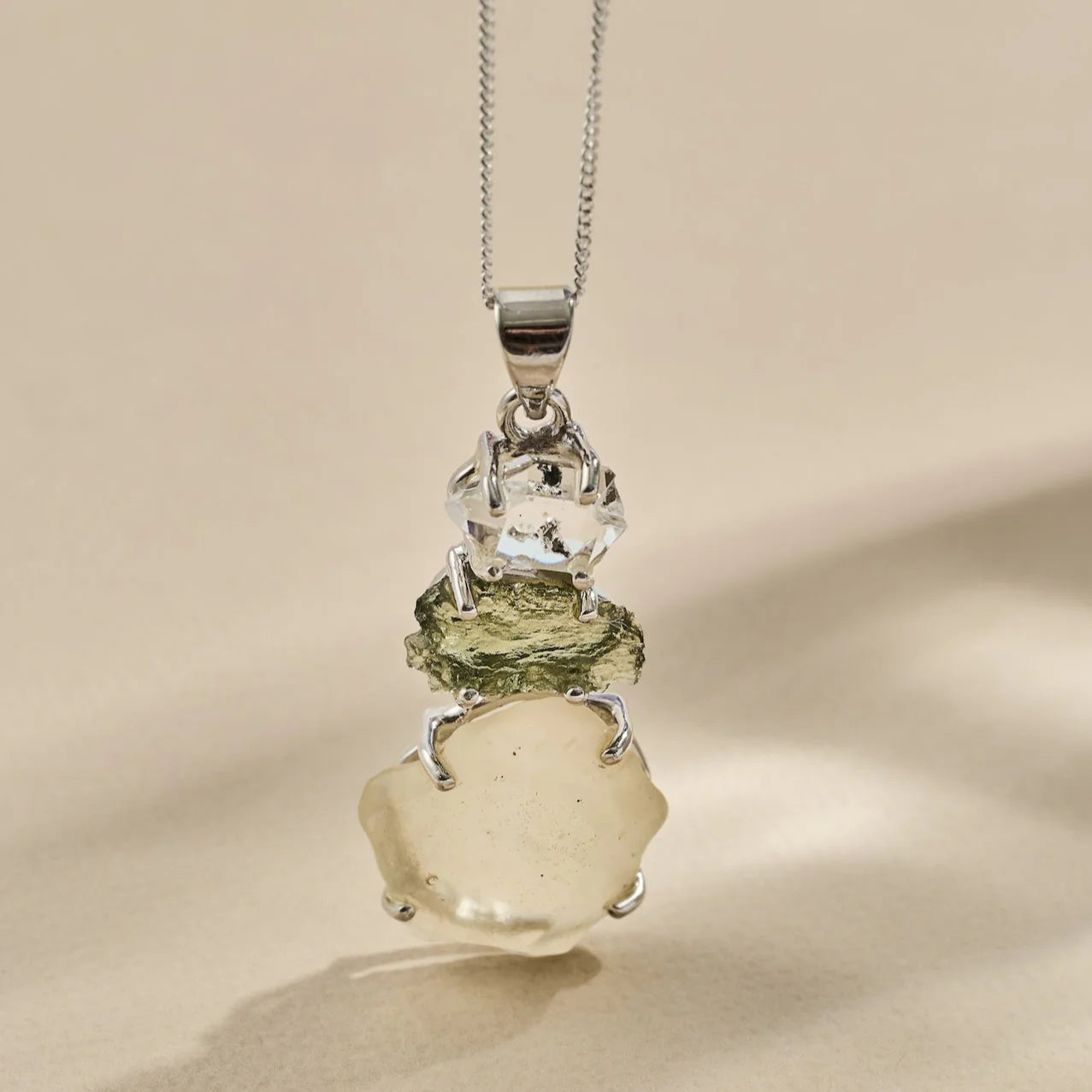 Trio 925 silver pendant moldavite LDG Herkimer