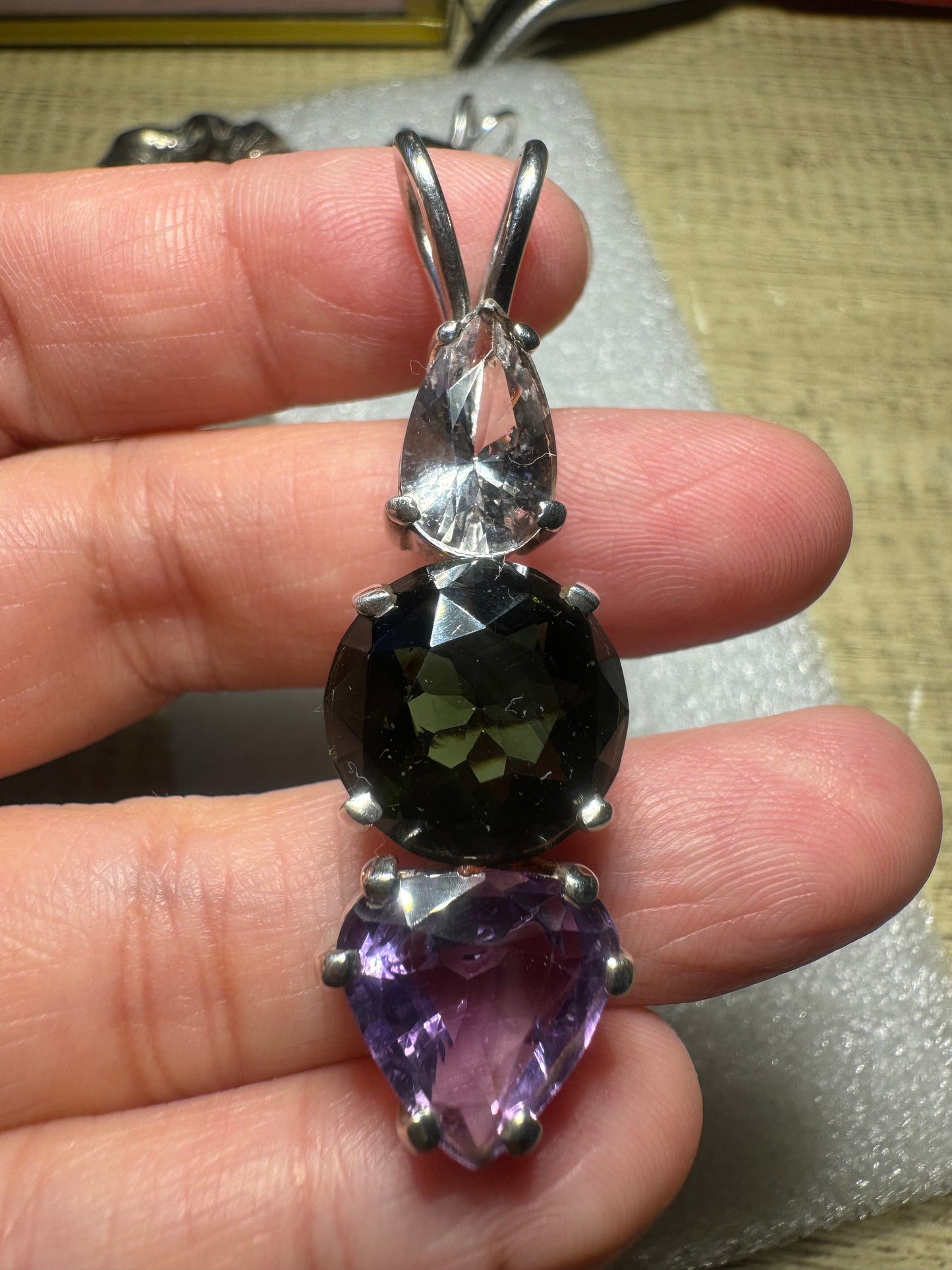 Moldavite & Gemstone 925 Silver Pendant
