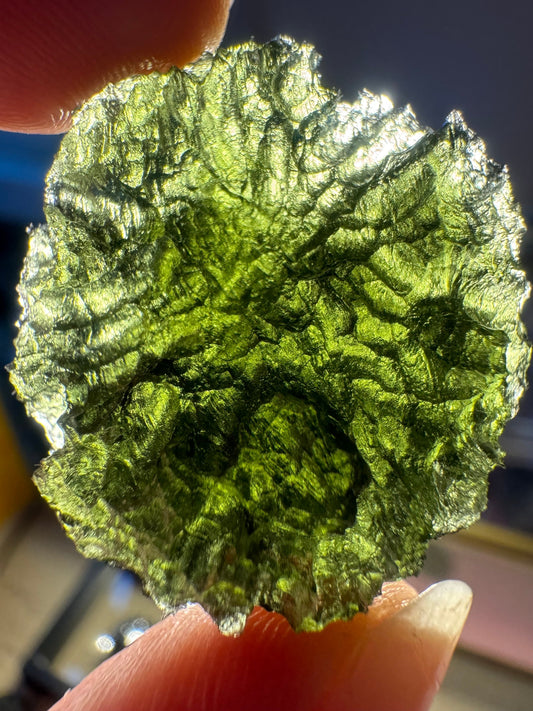 Moldavite Vrabce/Kroclov 13.7g deep texture no damages, hedgehog texture disk shape rare