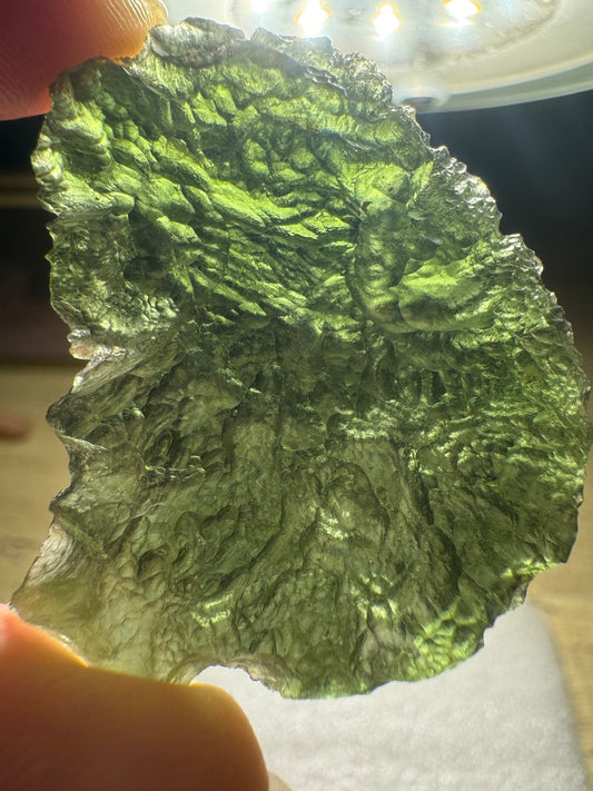 Moldavite Chlum 13.1g deep texture Nesmen Les deep texture. Free form Apple green