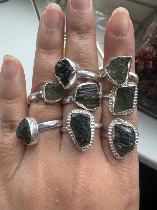 Authentic Moldavite ring 925 silver