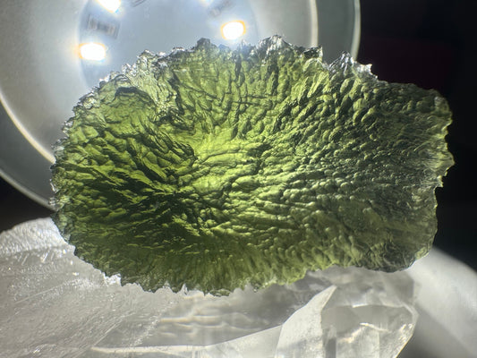 Moldavite Nesmen Les- 14.7 grams- free shape selfstanding- green color with beautiful  texture hedgehog.