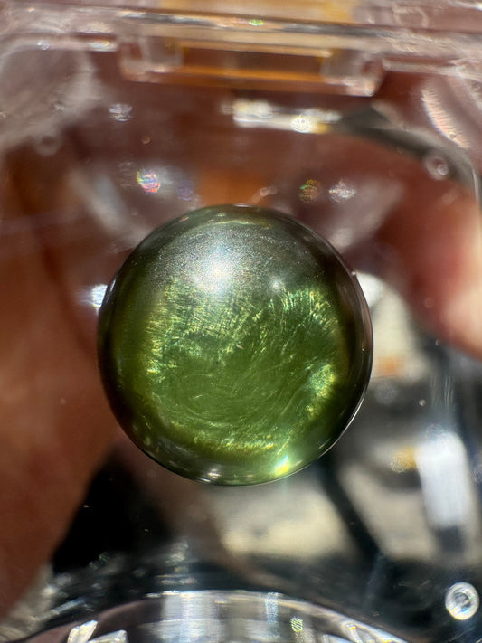 Authentic Moldavite sphere lovely light green color,  13.2mm for collection. 2.90grams or 14.5 carats.