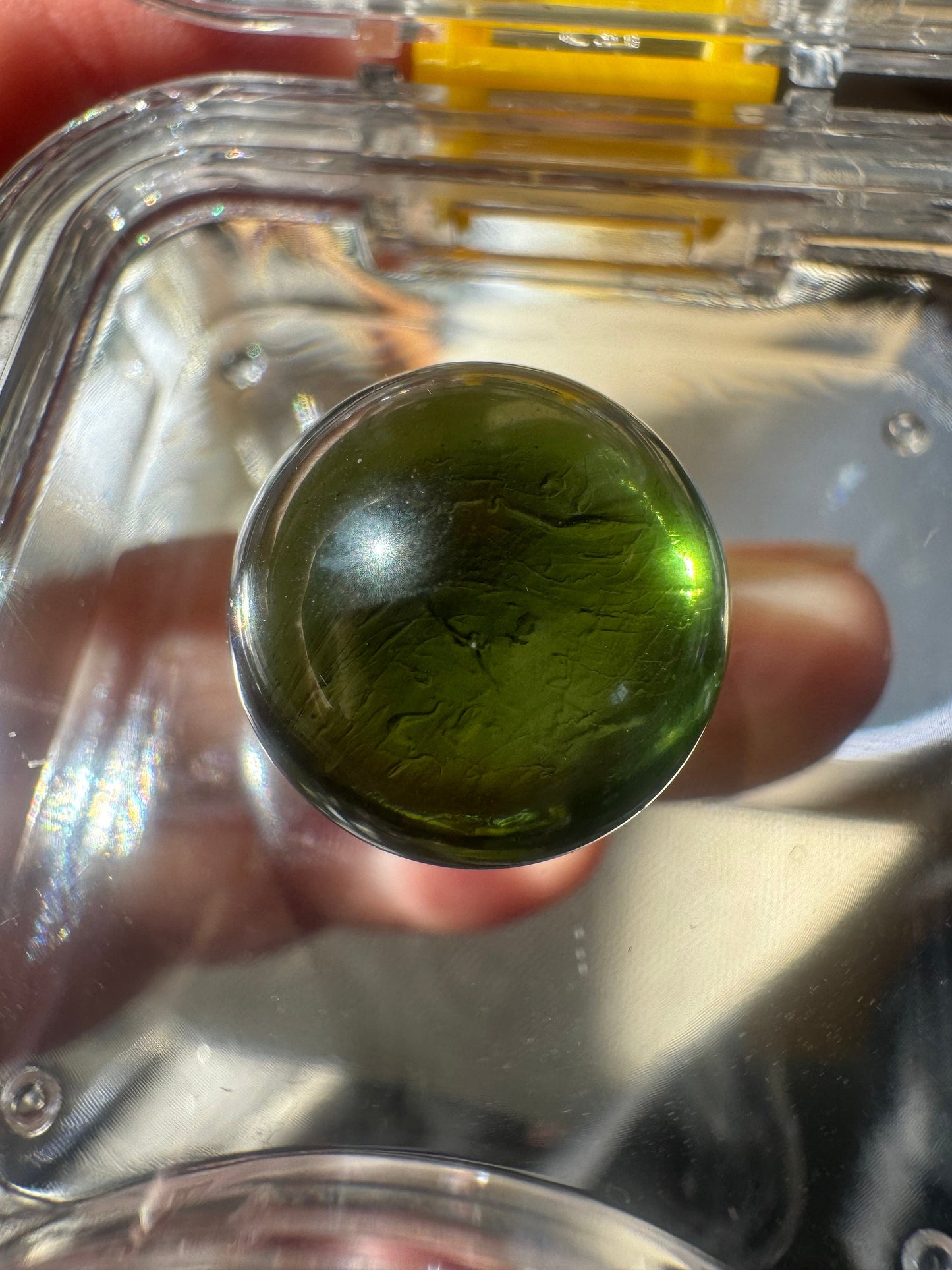 Authentic Moldavite sphere lovely light green color,  13.2mm for collection. 2.90grams or 14.5 carats.