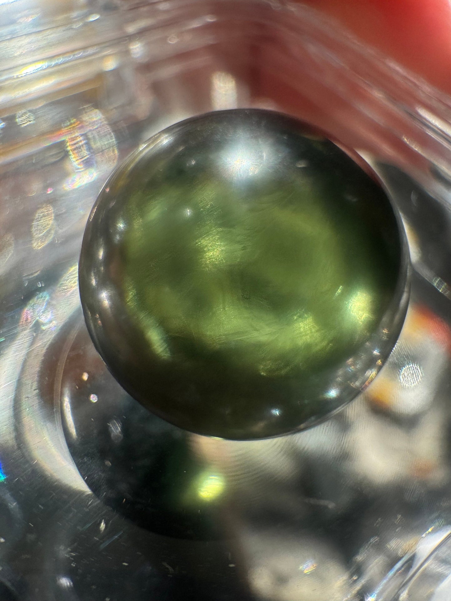 Authentic Moldavite sphere lovely light green color,  13.2mm for collection. 2.90grams or 14.5 carats.