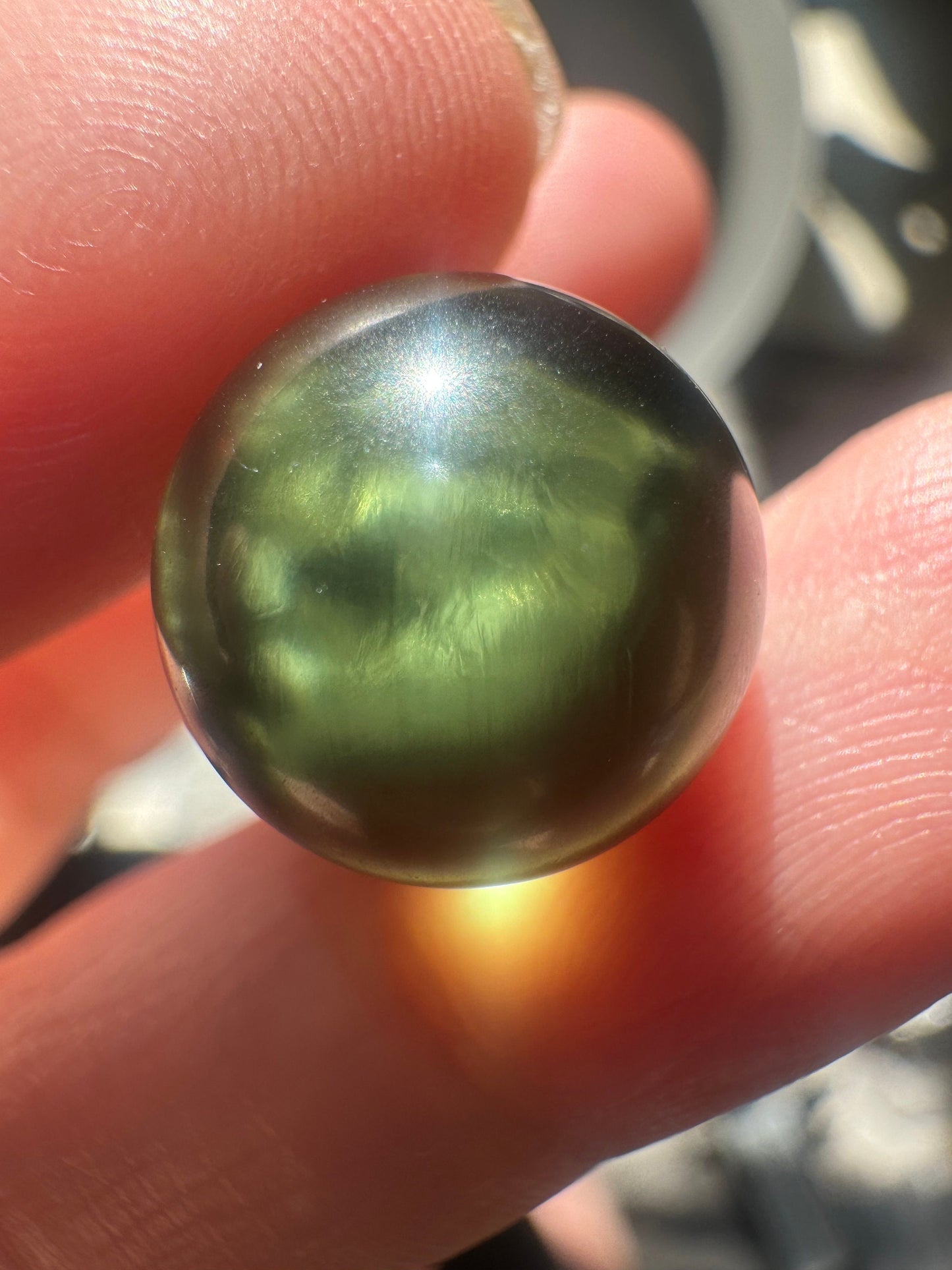 Authentic Moldavite sphere lovely light green color,  13.2mm for collection. 2.90grams or 14.5 carats.