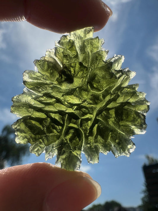 13.78g  Moldavite Besednice Jezkovna very rare perfect condition, headhoge museum grade AAA self standing