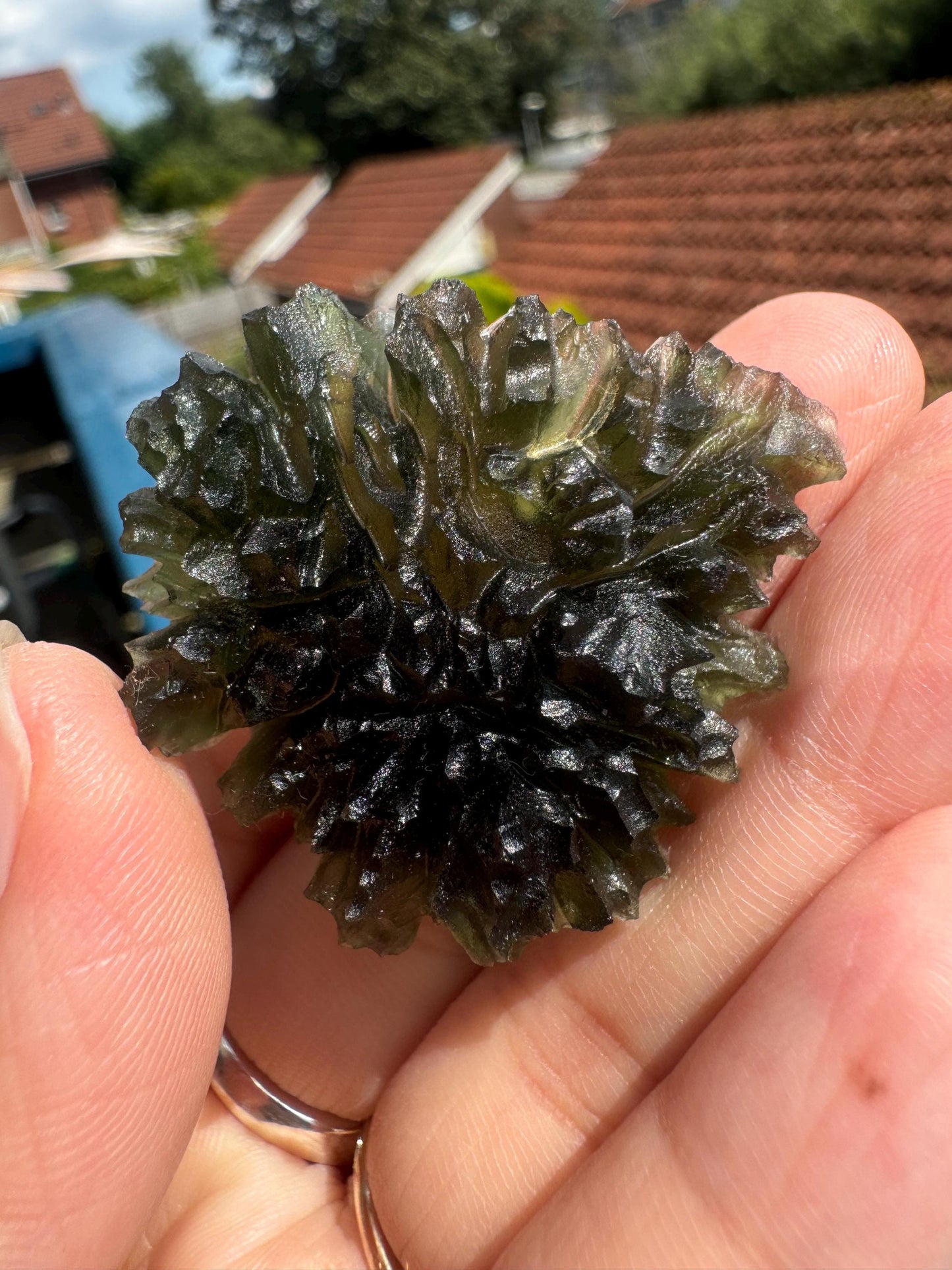 13.78g  Moldavite Besednice Jezkovna very rare perfect condition, headhoge museum grade AAA self standing