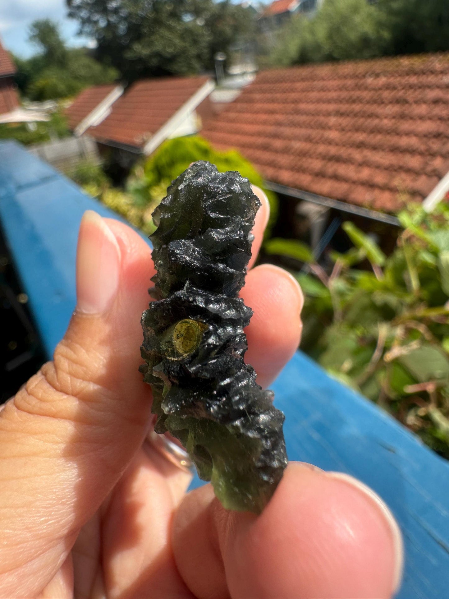 13.78g  Moldavite Besednice Jezkovna very rare perfect condition, headhoge museum grade AAA self standing