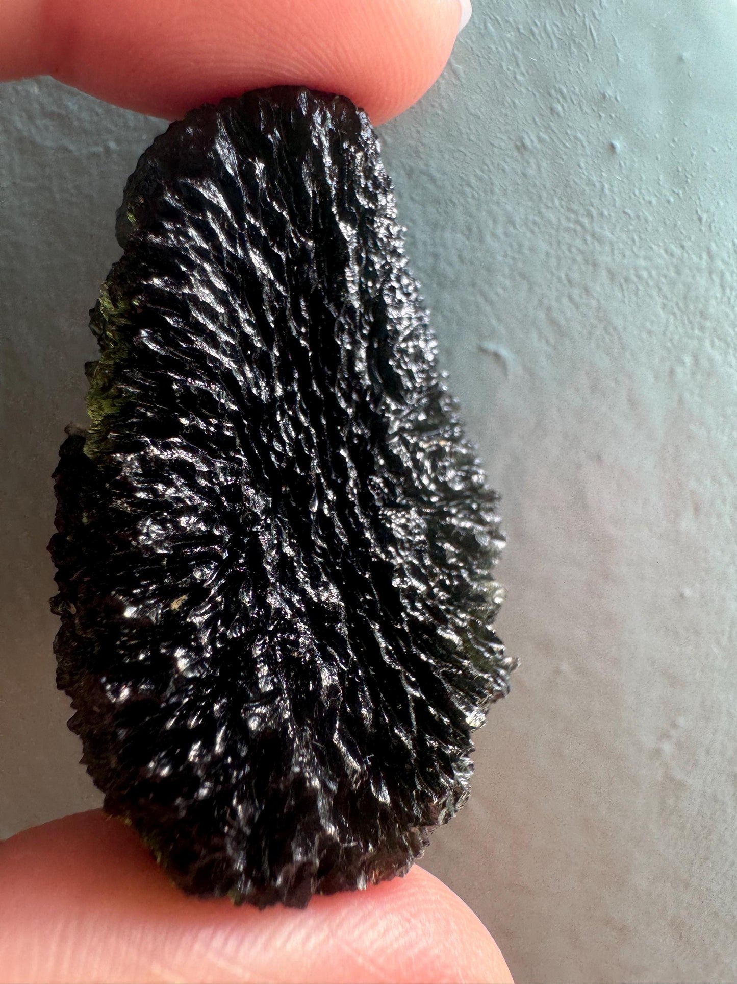 18.12 g Moldavite Chlum drop shape good condition beautiful texture.