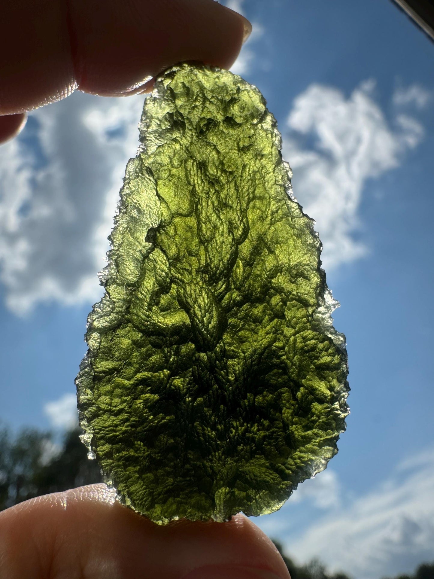 22.43g  Moldavite Slavče u Trhových Svinů  perfect curving drop green colour. Beautiful collector piece