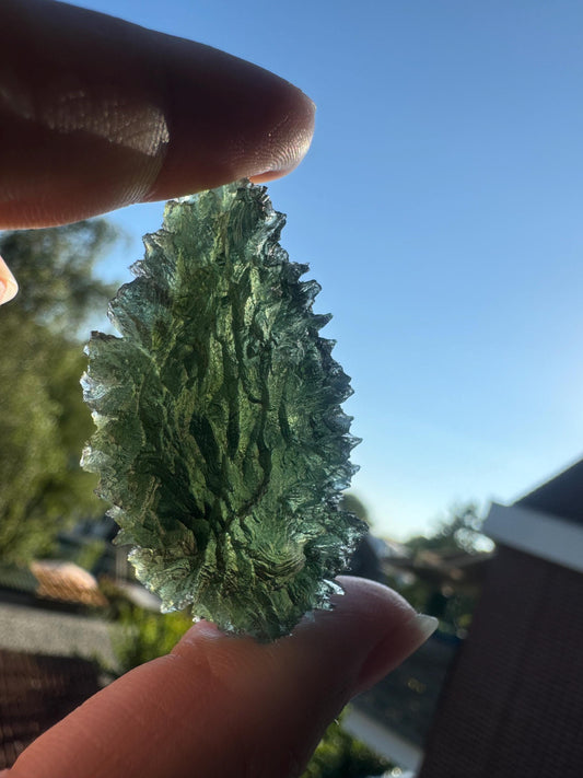 12.32g AAA Moldavite Crystal: Besednice Jezkovna Curving Drop
