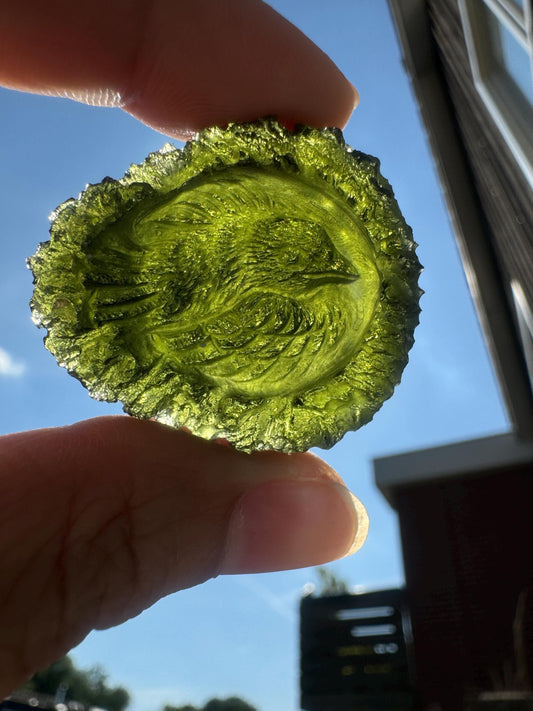 Moldavite carving mama bird chlum 19.5g