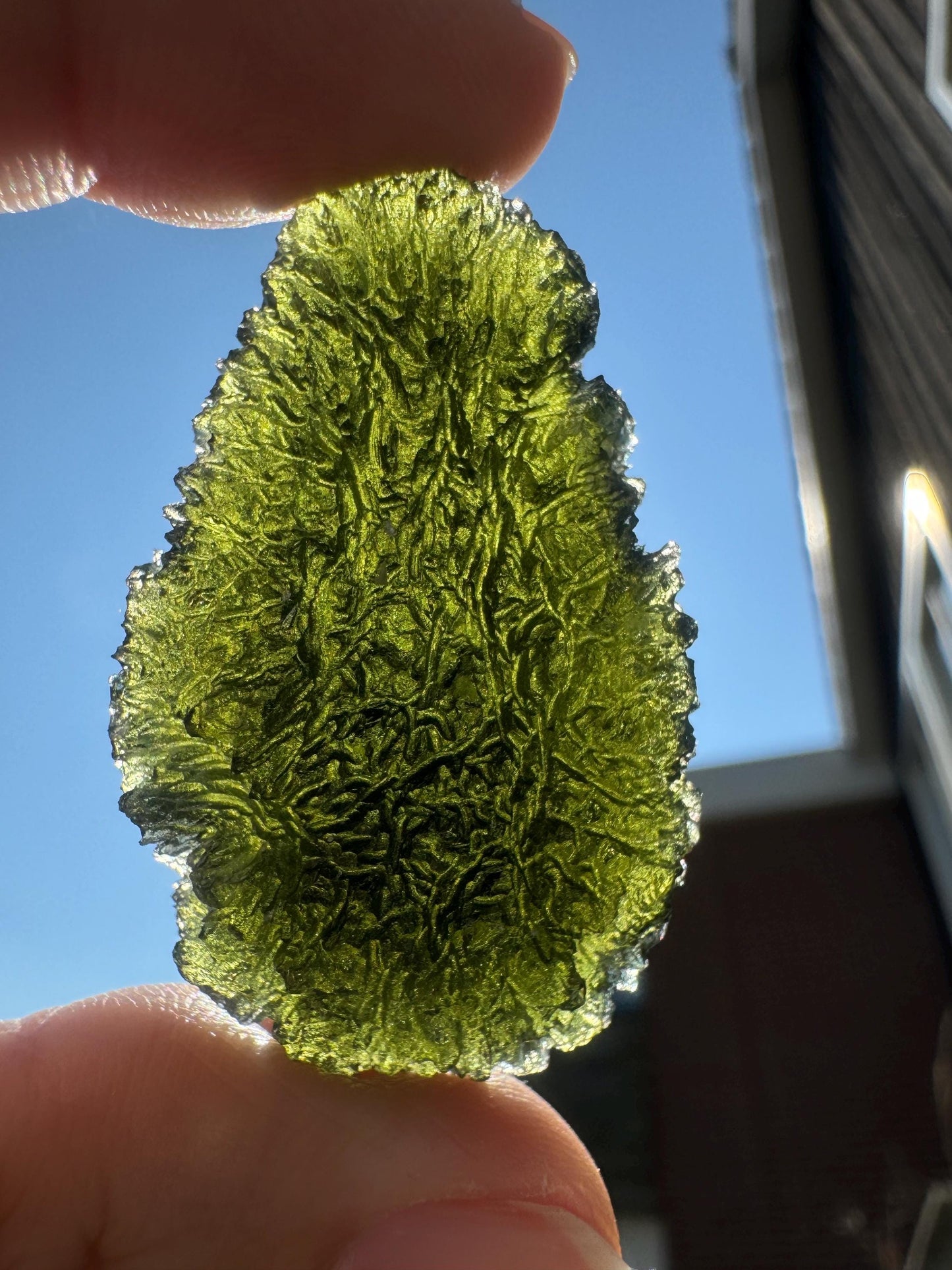 18.12 g Moldavite Chlum drop shape good condition beautiful texture.