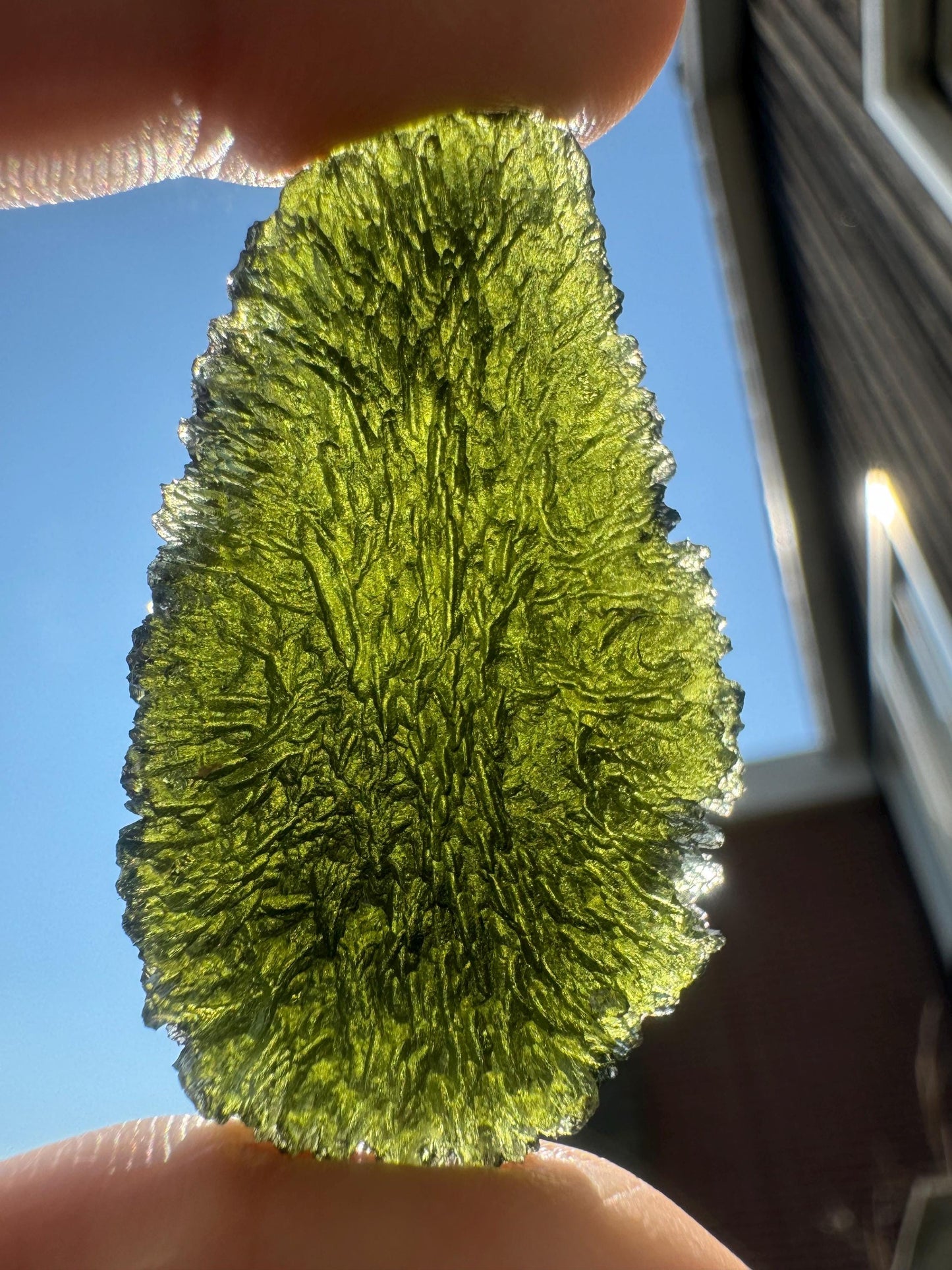 18.12 g Moldavite Chlum drop shape good condition beautiful texture.