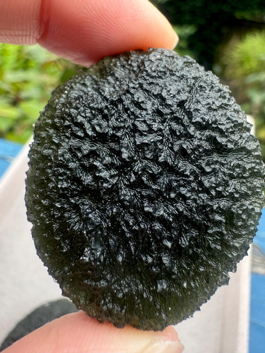 Moldavite Velky Chlum perfect condition beautiful texture self standing