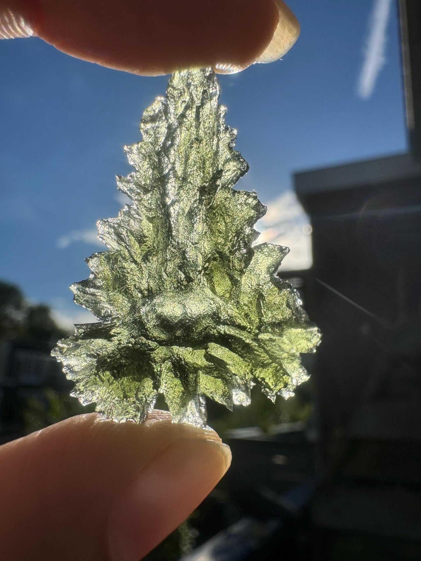 Besednice Jezkovna Moldavite: Hedgehog Texture, Lechatelierite Needle (4.71g)