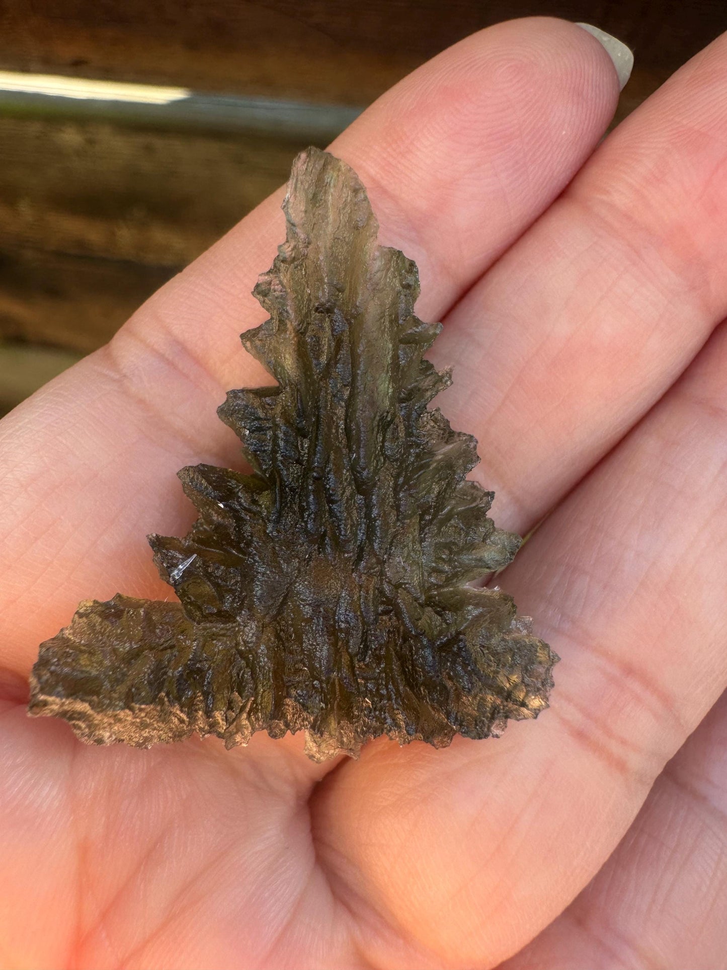 Besednice Jezkovna Moldavite: Hedgehog Texture, Lechatelierite Needle (4.71g)