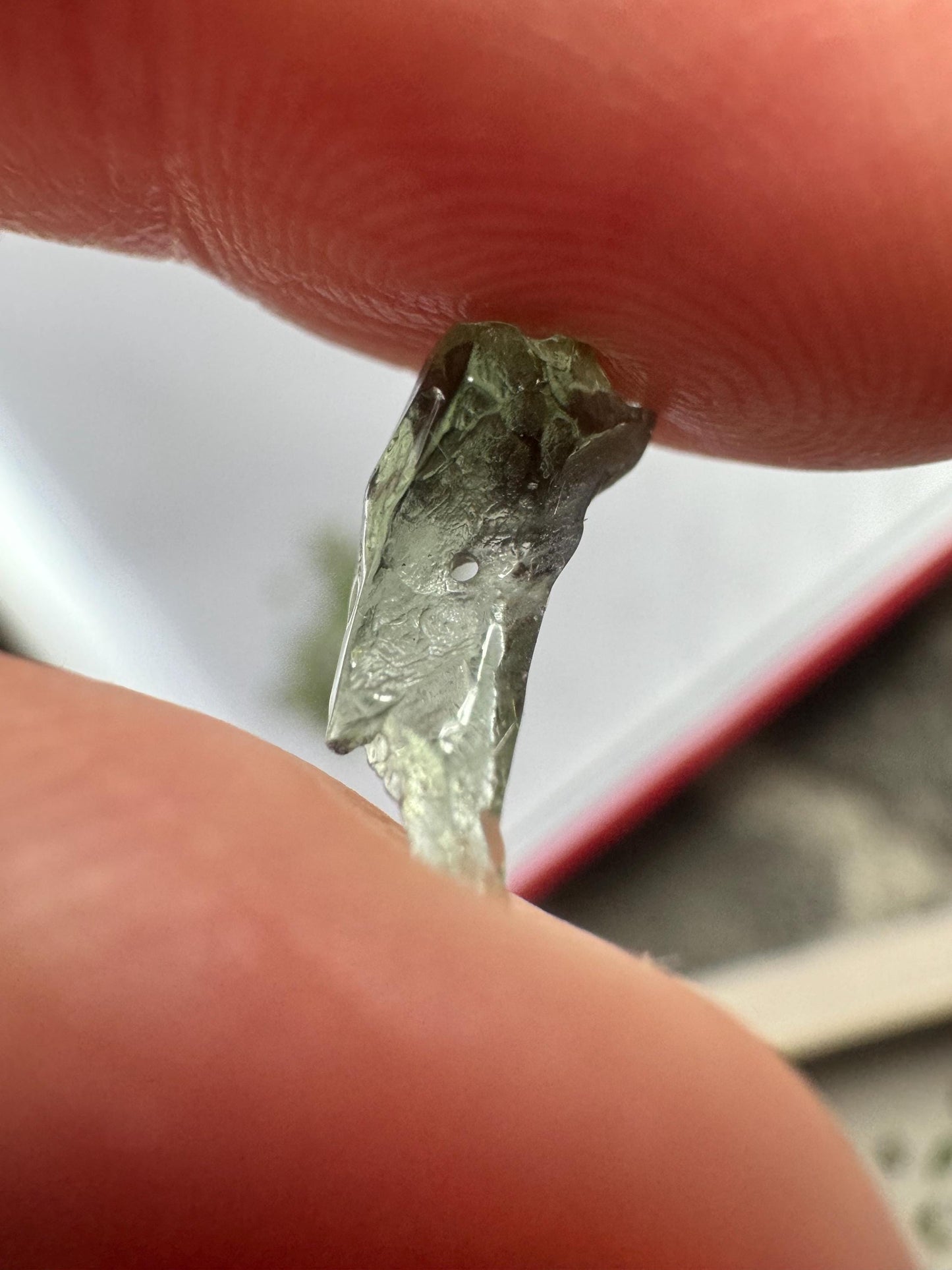 Authentic Moldavite semi polished with hole price base 1g included multiple pieces