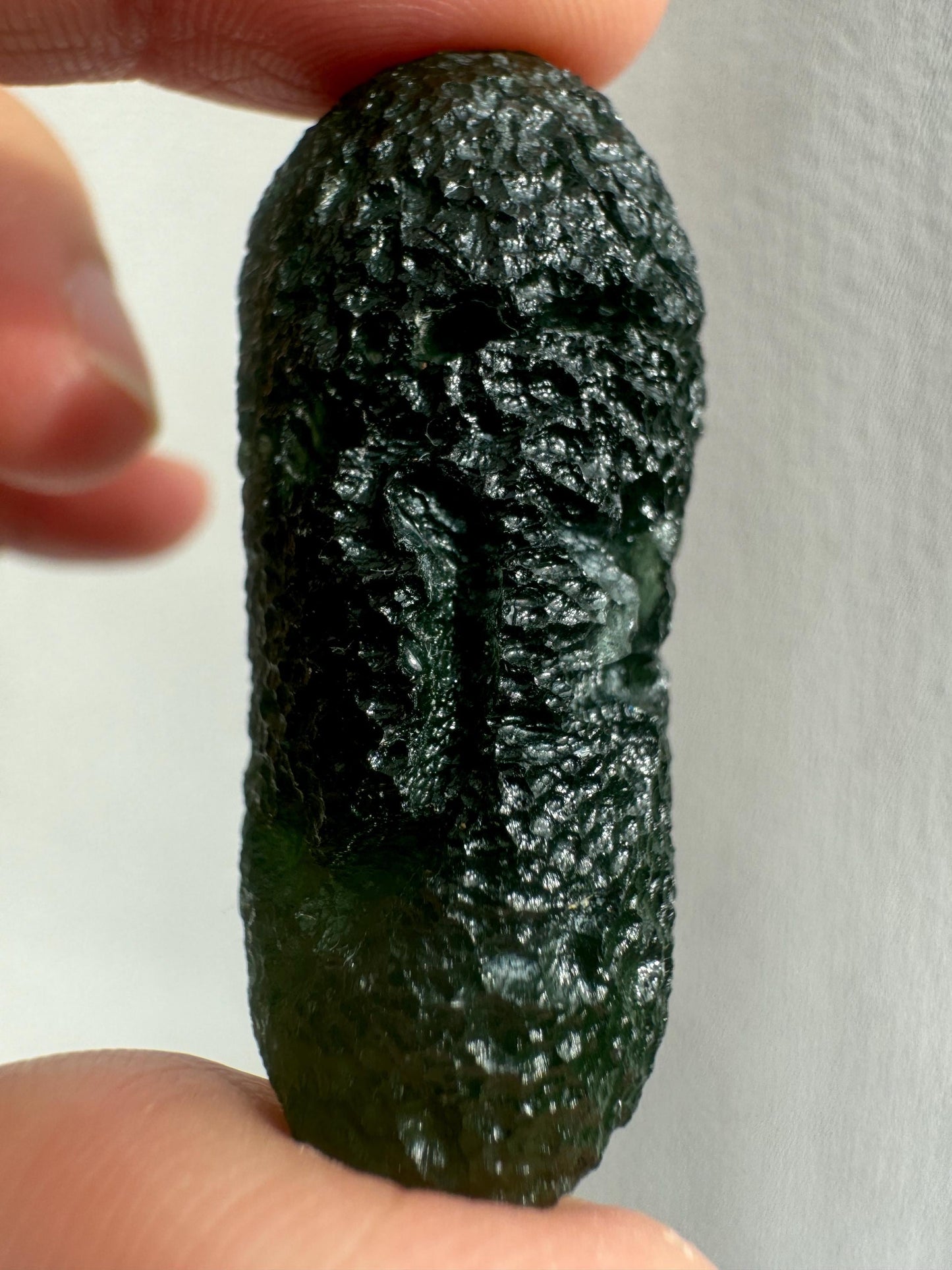 Moldavite from Chlum pickle shape  20.12 rare - poison green blue hue AAA class