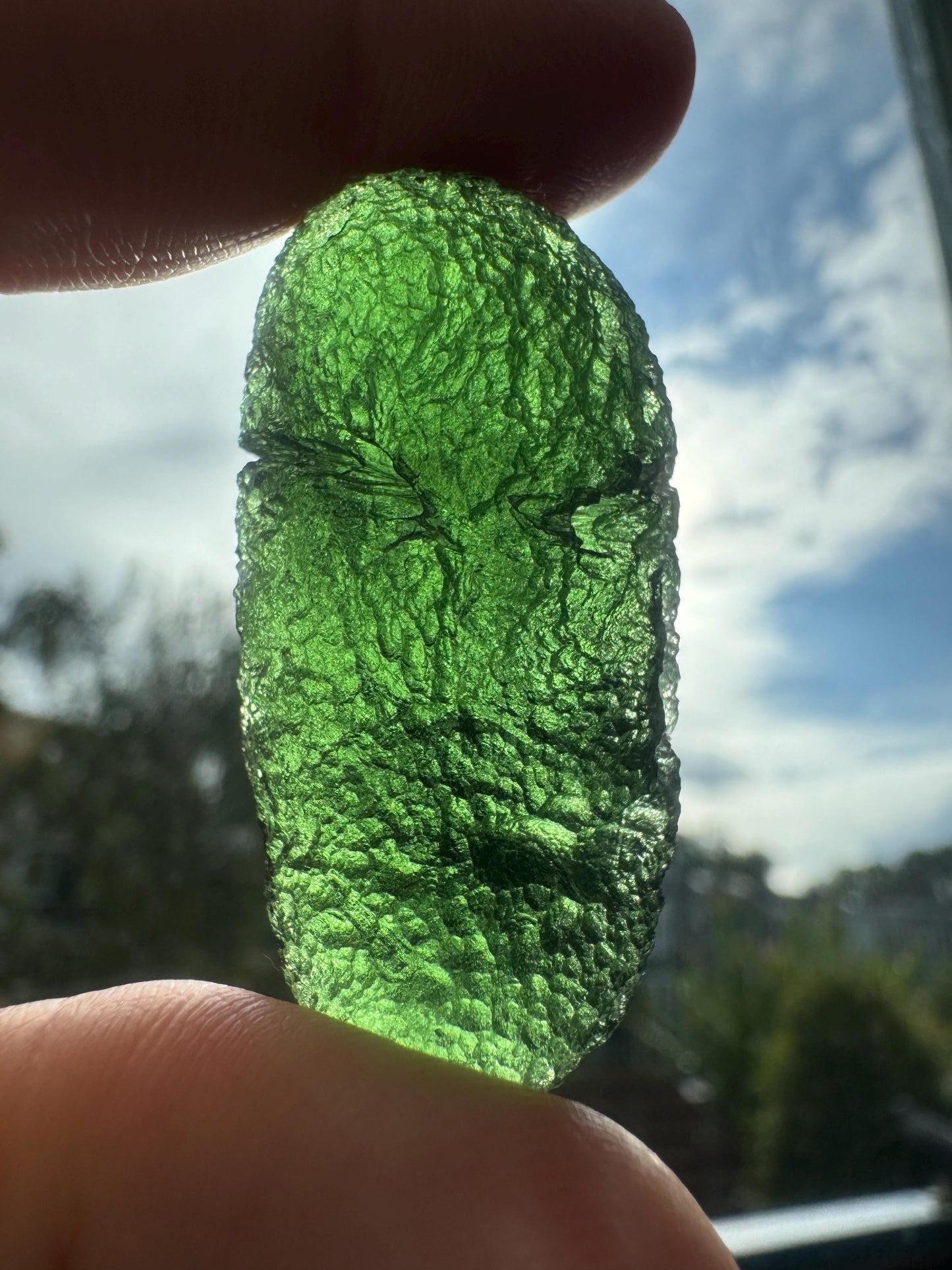 Moldavite from Chlum pickle shape  20.12 rare - poison green blue hue AAA class