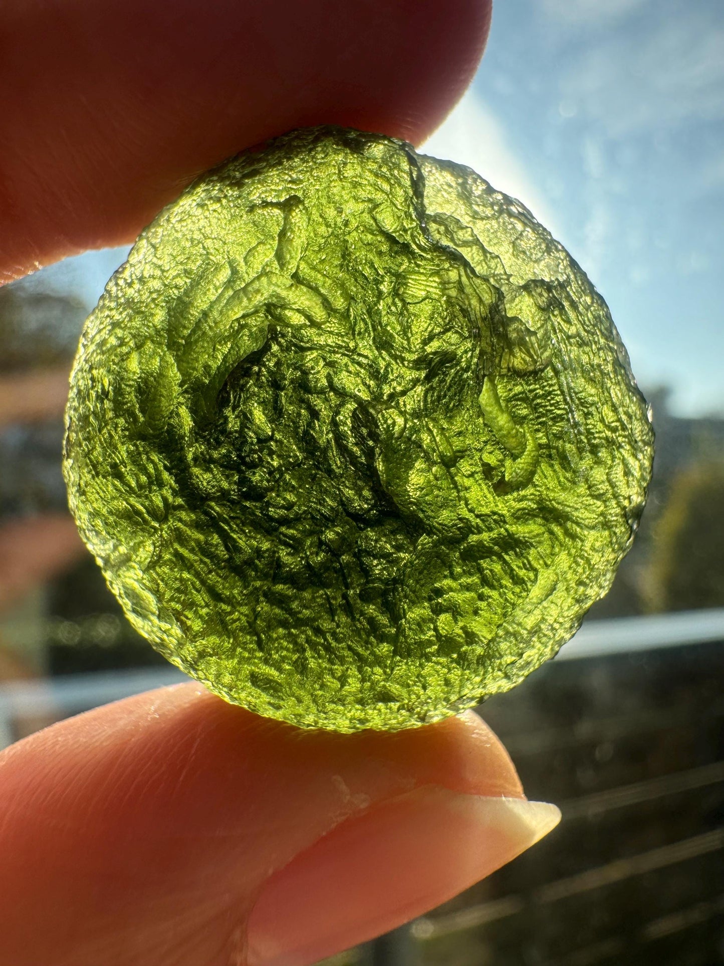 Authentic Moldavite disc Chlum location 12.87g