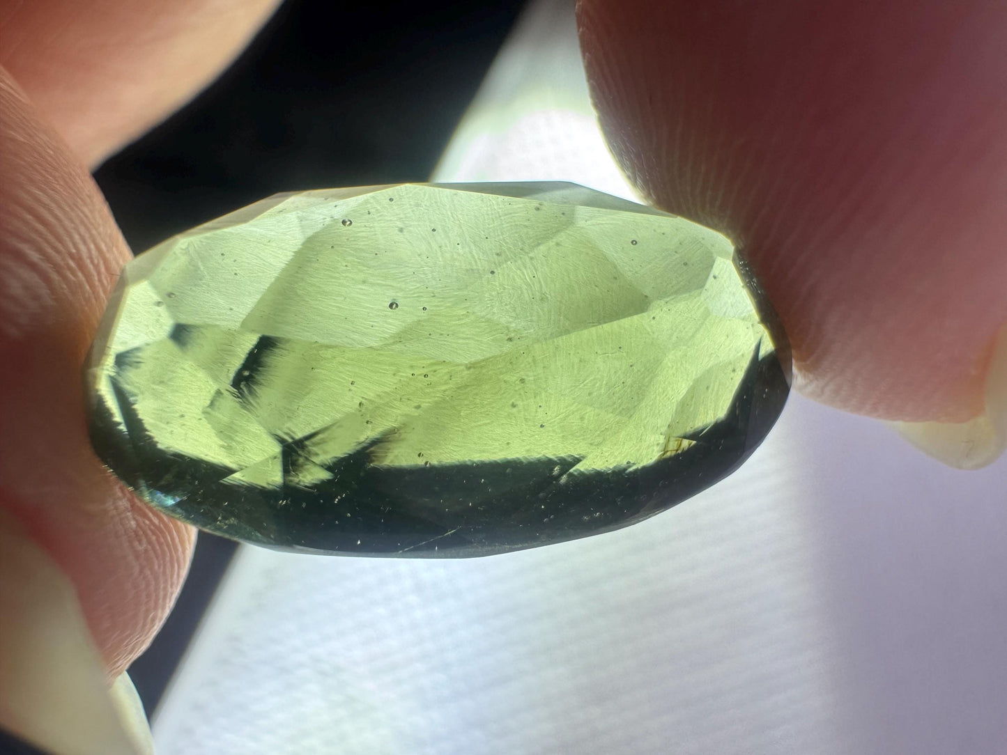 Authentic Faceted Moldavite Gemstone: Light Green Crystal, 12.6 Carats