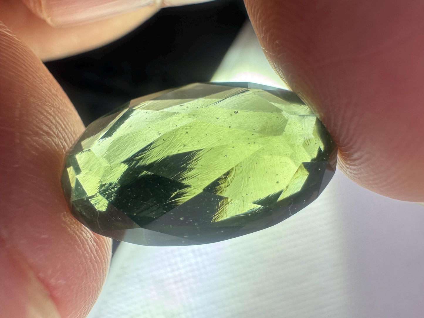 Authentic Faceted Moldavite Gemstone: Light Green Crystal, 12.6 Carats
