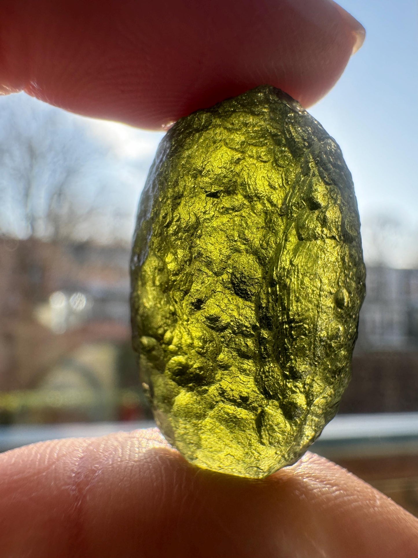 7.01g Vrabce Moldavite: Rainbow eeg Shape