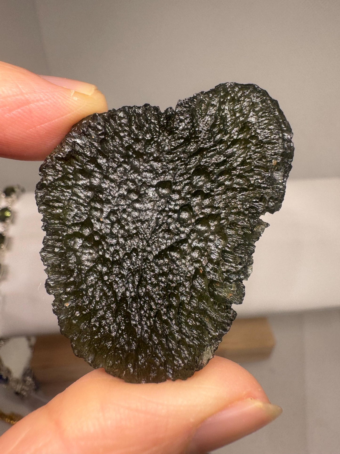 Chlum Moldavite: 17.85g Heart-Shaped Crystal with Unique Texture