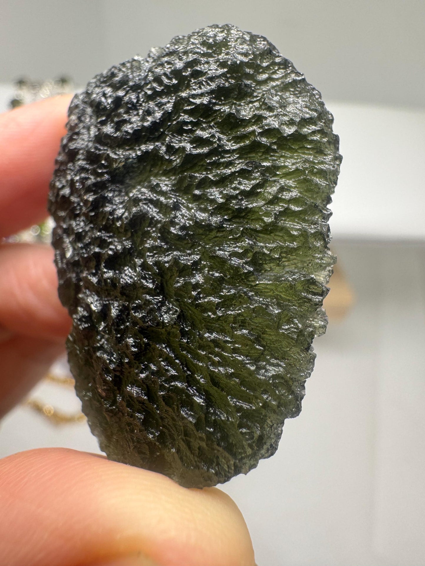 Chlum Moldavite: 17.85g Heart-Shaped Crystal with Unique Texture
