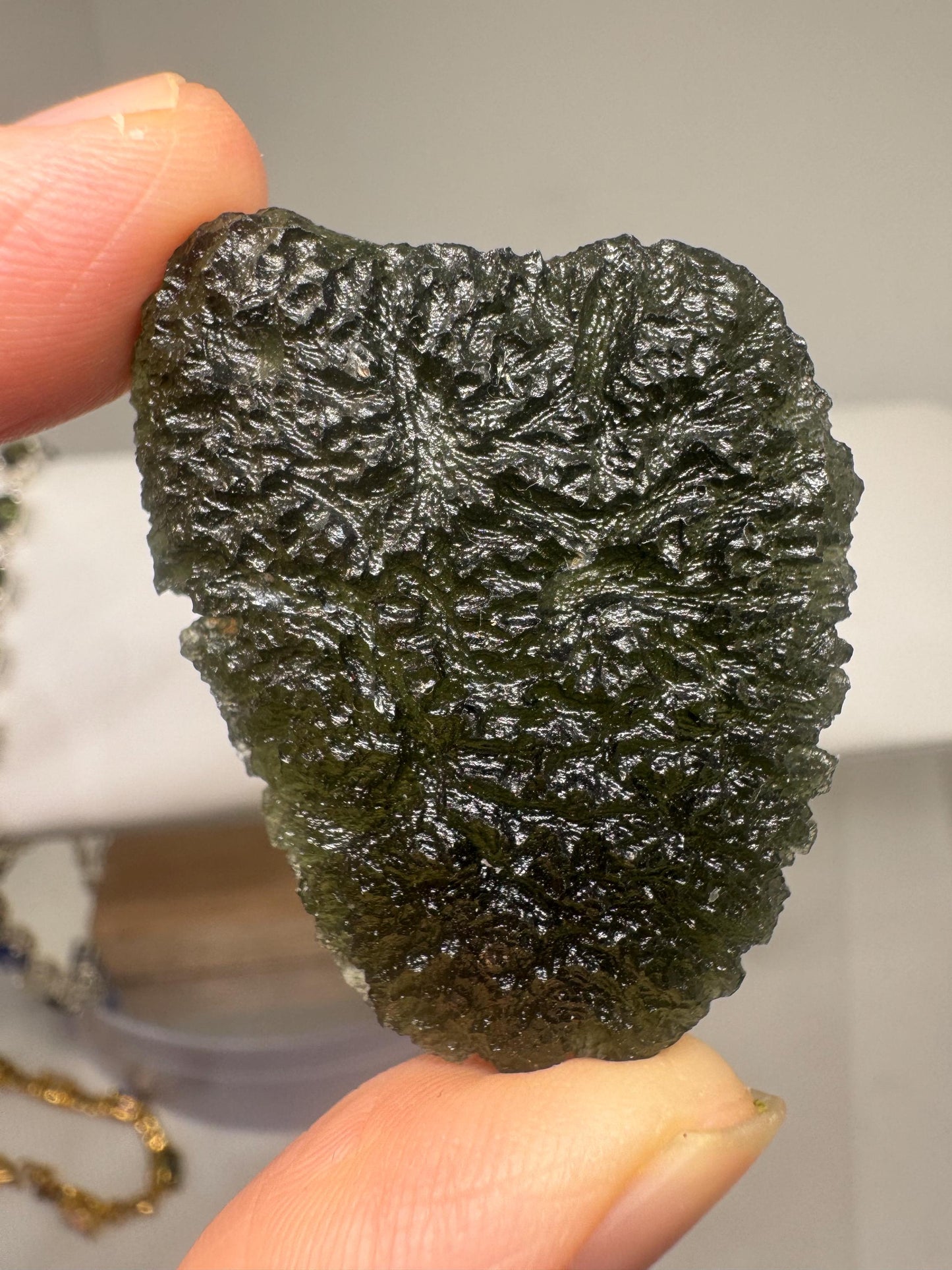 Chlum Moldavite: 17.85g Heart-Shaped Crystal with Unique Texture