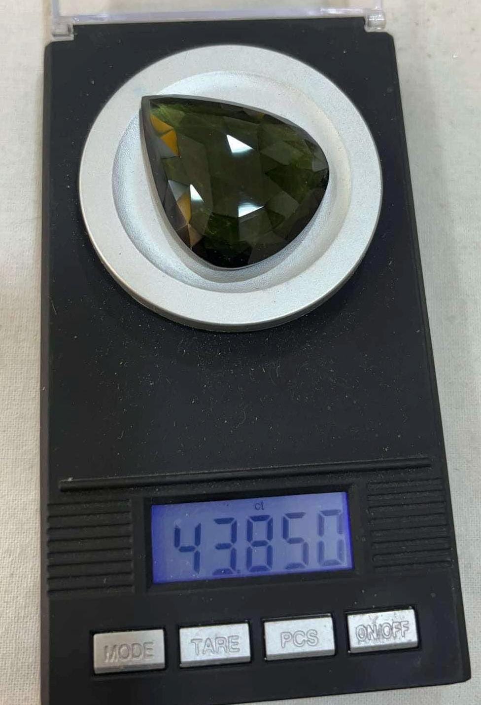 XL Moldavite pendant 14 carat gold setting   Moldavite weight 43.85 carats