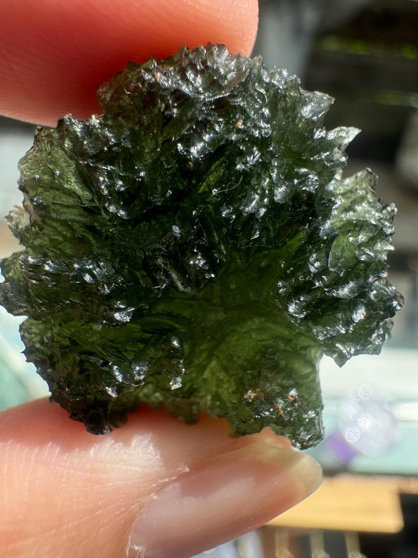9.82g Authentic Maly Chlum Moldavite: Spiky Green Texture