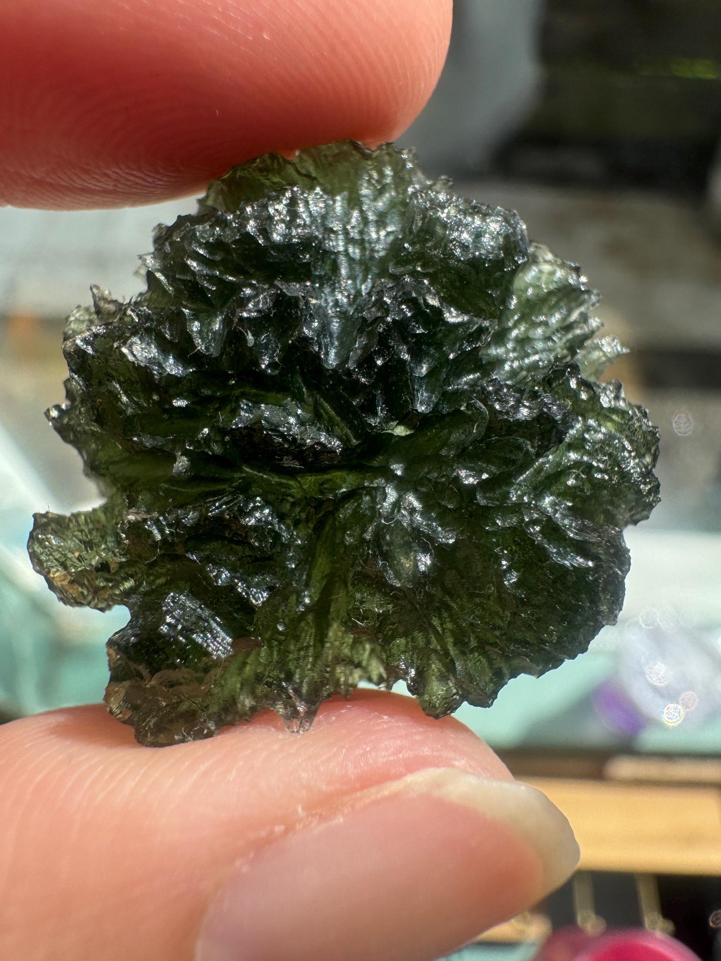 9.82g Authentic Maly Chlum Moldavite: Spiky Green Texture