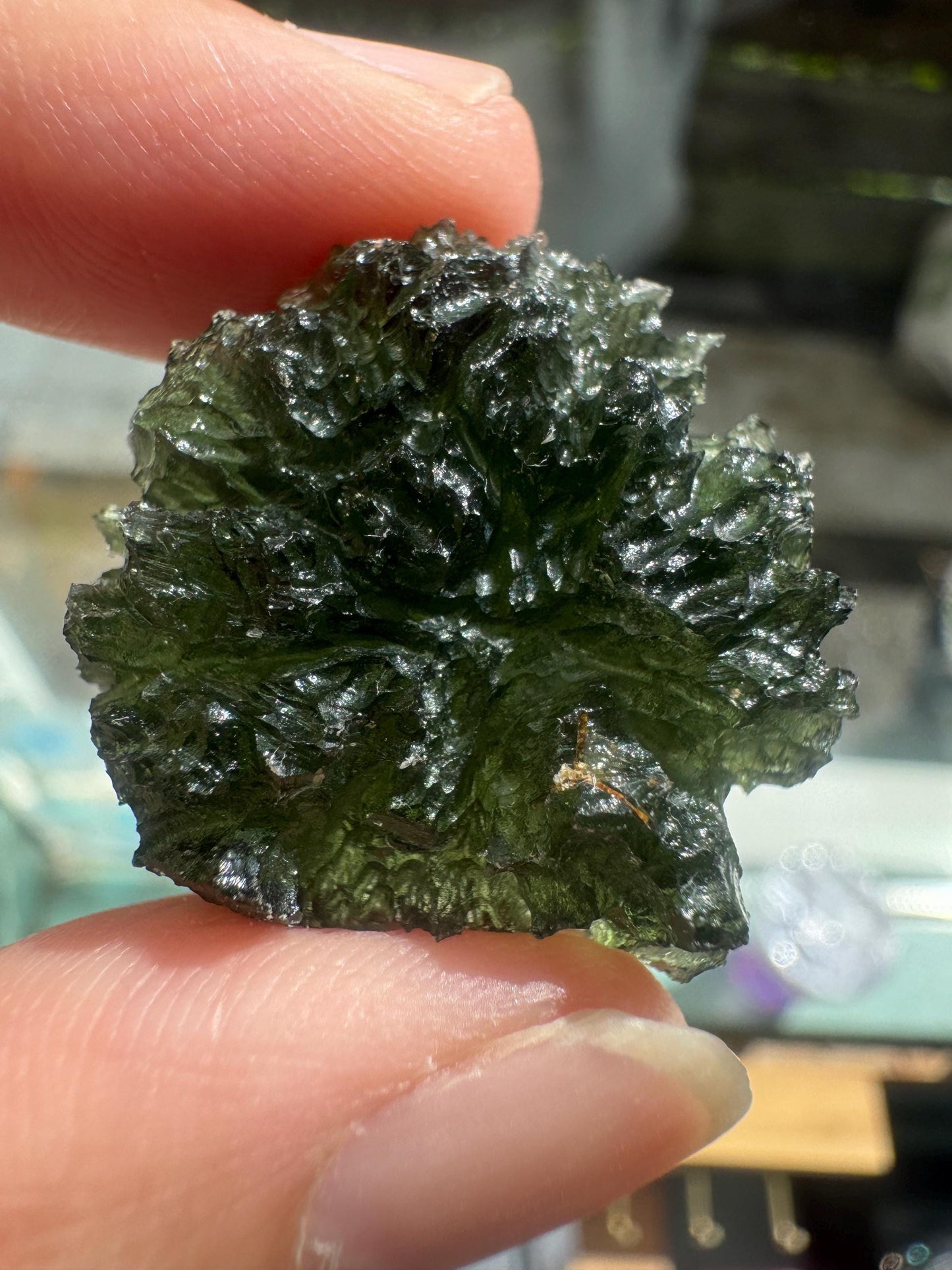 9.82g Authentic Maly Chlum Moldavite: Spiky Green Texture