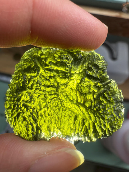 14.85g Moldavite Crystal: Nesmen Les Green Collector Piece