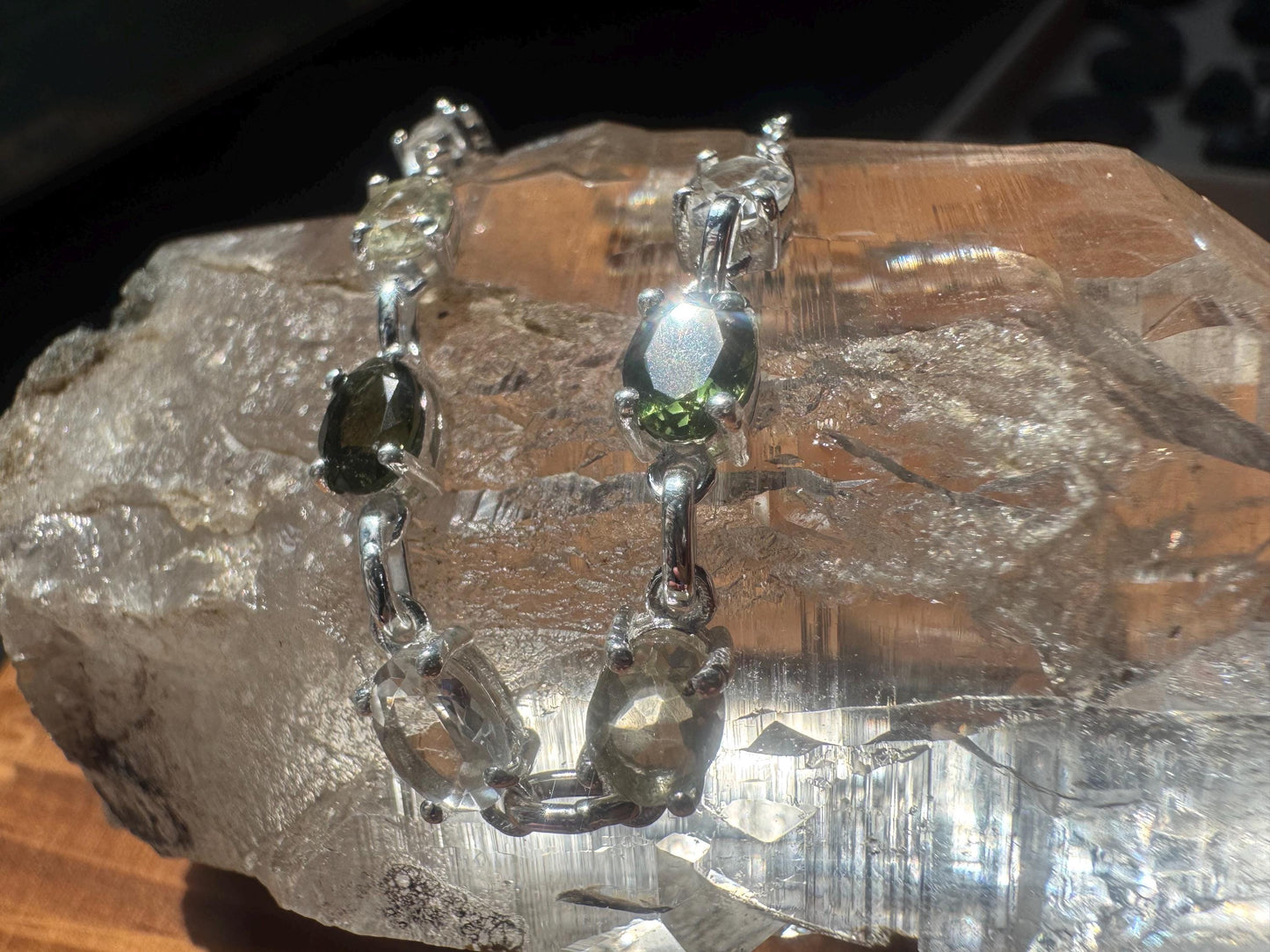 Sterling Silver Moldavite Bracelet: Genuine Crystal, Adjustable