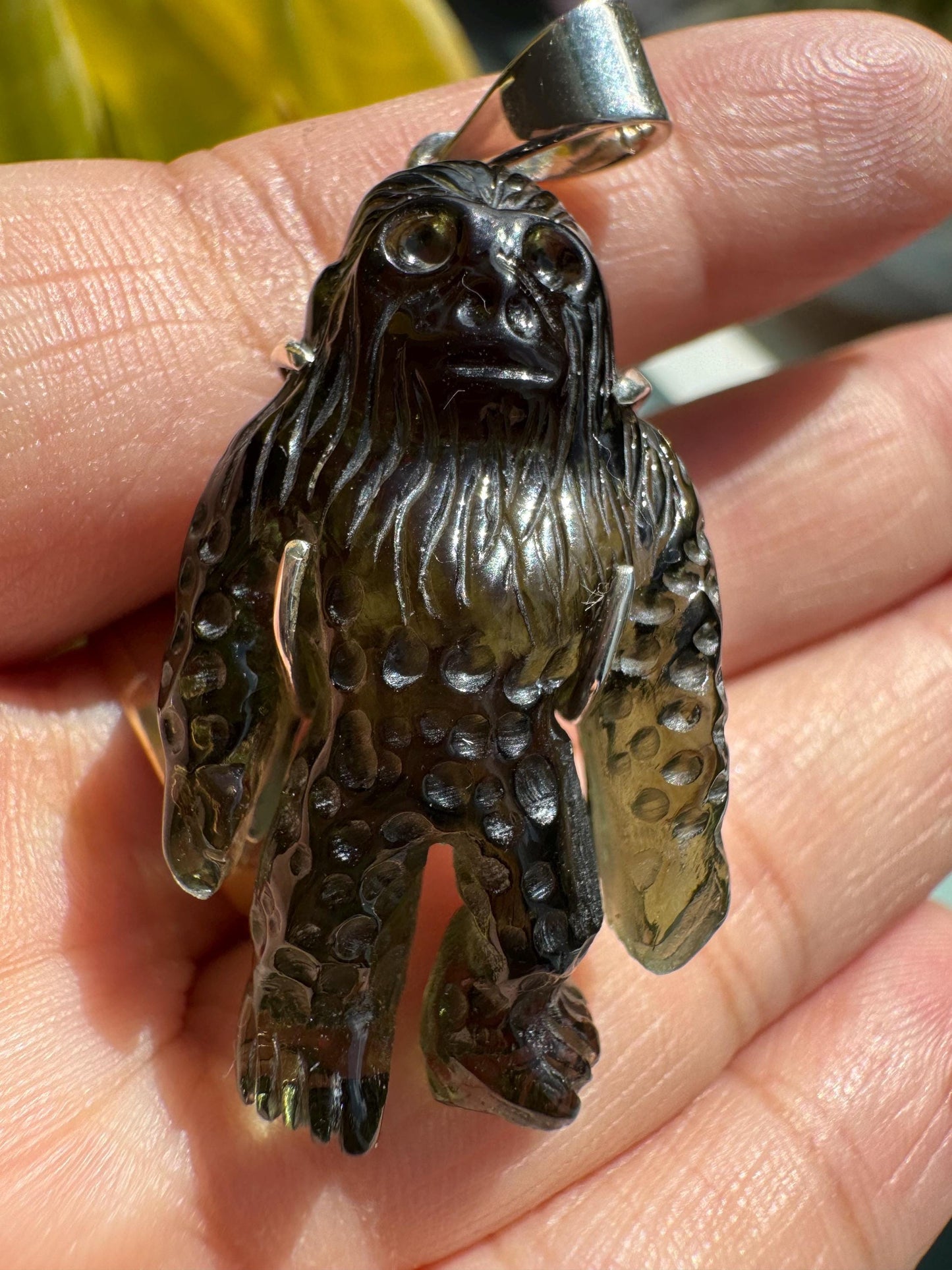 Moldavite carving Bigfoot 42.75 carats super details carved