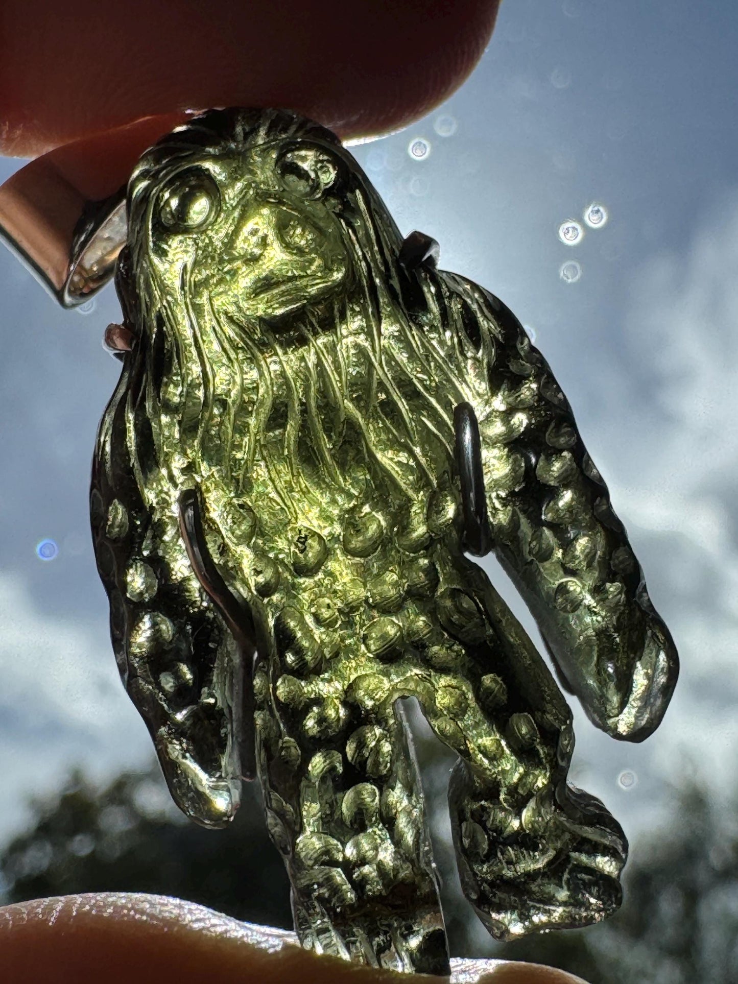 Moldavite carving Bigfoot 42.75 carats super details carved