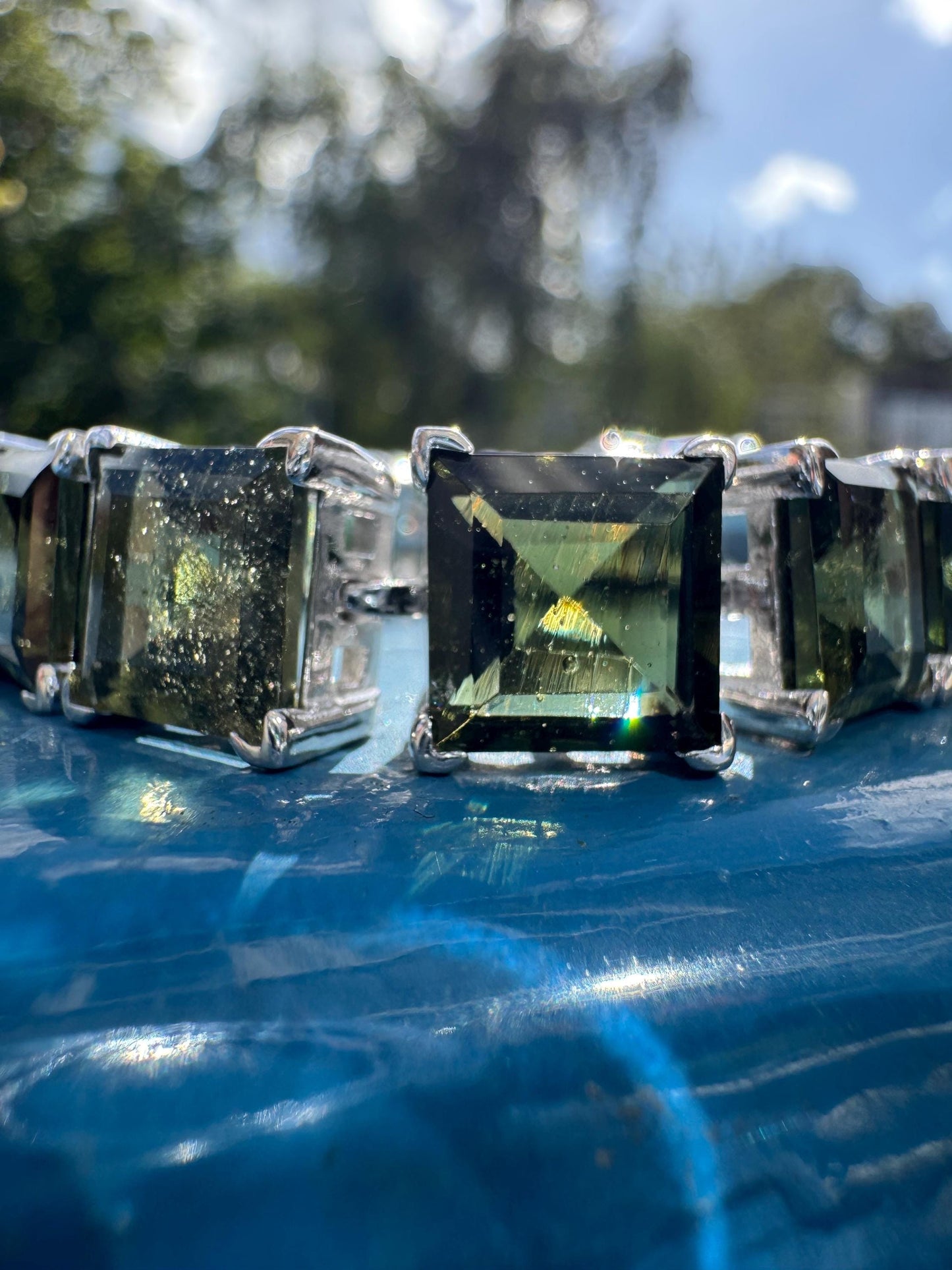 Sterling Silver Moldavite Bracelet: Authentic Cosmic Gemstone 9mm